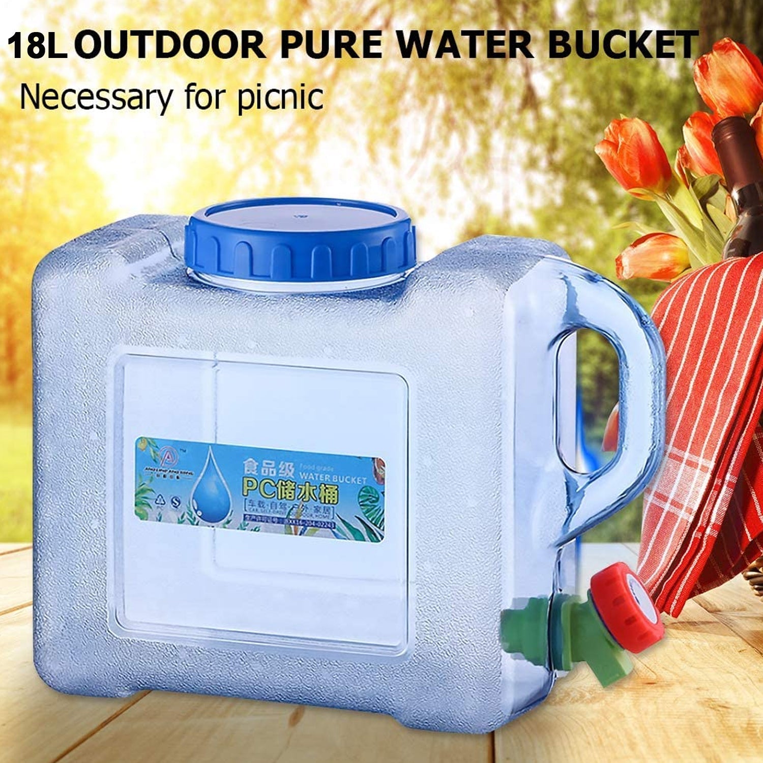 2655 Water Bucket Water Container with Lid and Tap Car Water Tank Water Dispenser Beverage Storage Carrier Plastic Water Bottle for Outdoors Hiking Camping Self-Driving Tour Emergency DeoDap