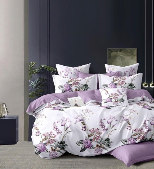 Wisteria Purple Printed Glace Cotton Bedcover
