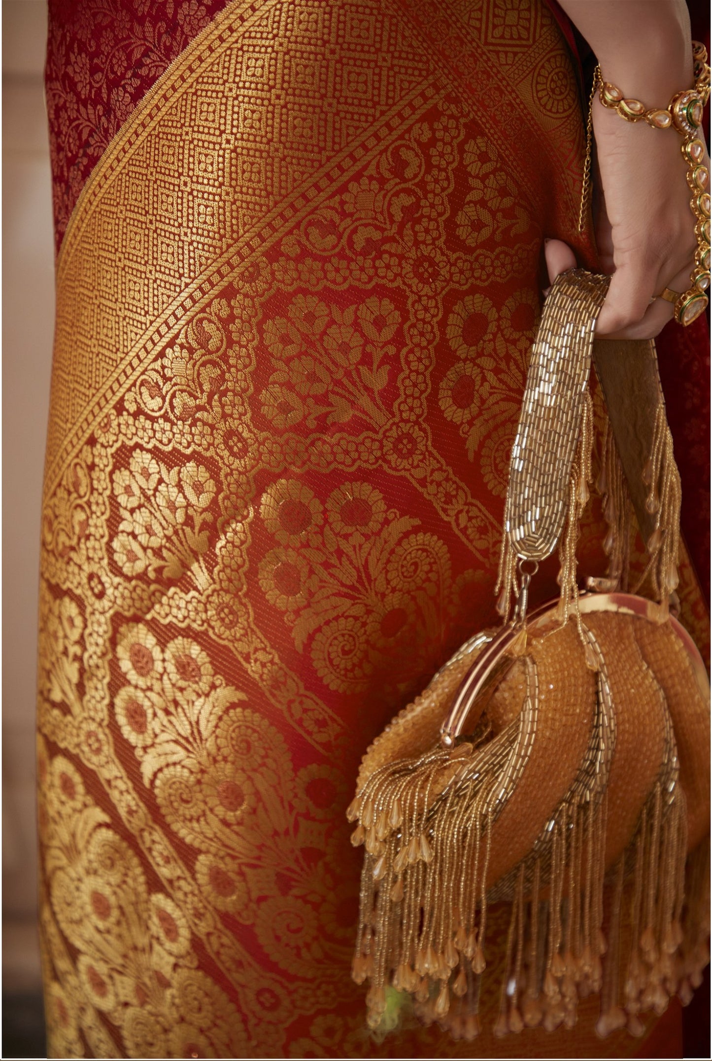 Red Colour Soft Kanjivaram Silk With Copper Zari Weaving
