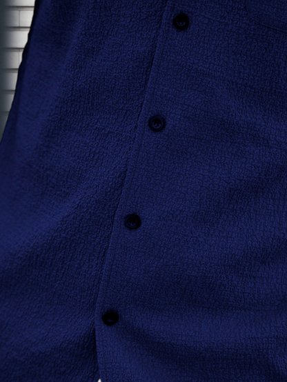 Dark Blue Colour Men's Casual Wear Cotton Structured Shirt