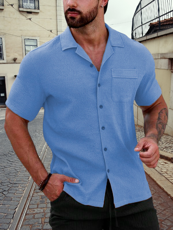 Sky Blue Colour Men's Casual Wear Cotton Structured Shirt