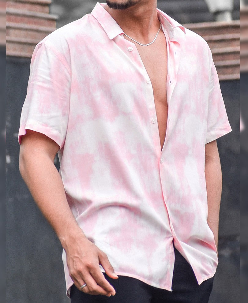 Light Pink Printed Casual Shirt For Men