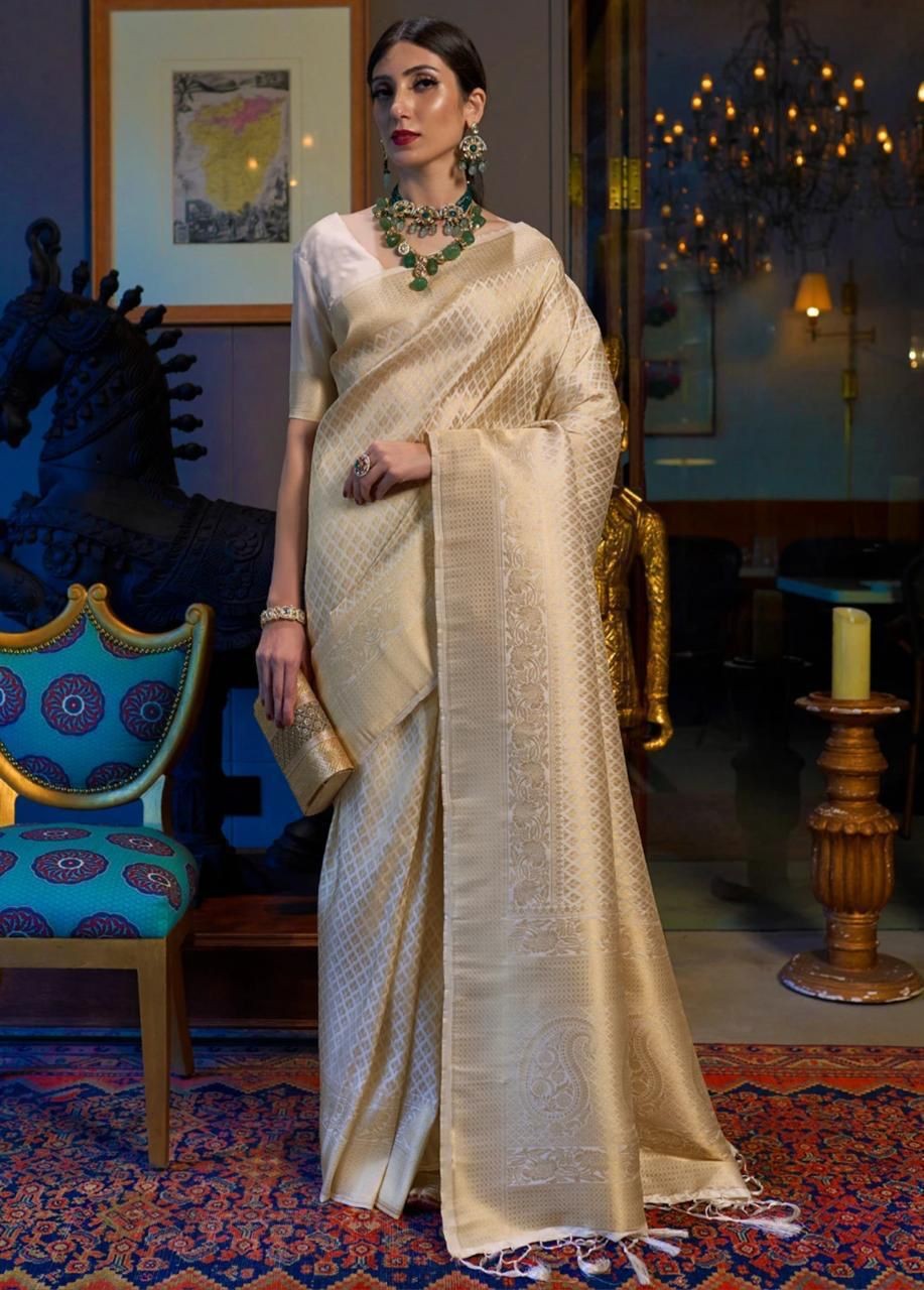 Royal looking Golden Colour Lichi Silk  Saree
