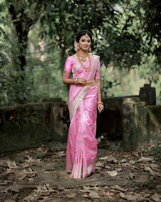 Pink Women's Soft Lichi Silk Saree