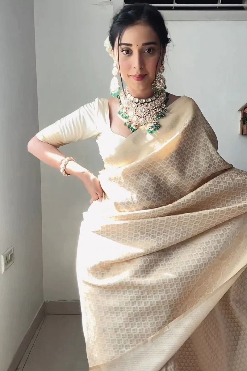 Wedding Wear Cream Color Rich Pallu  Ready To wear One Minute saree