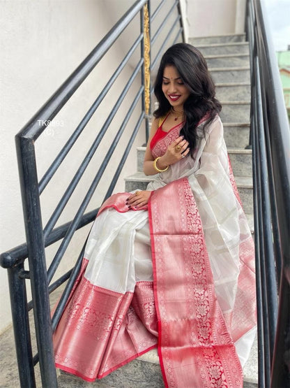 Festive Wear Soft Silk White Jacquard Weaving Saree