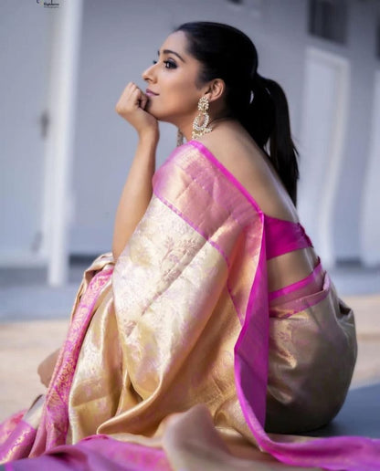 soft lichi silk white and pink saree for women