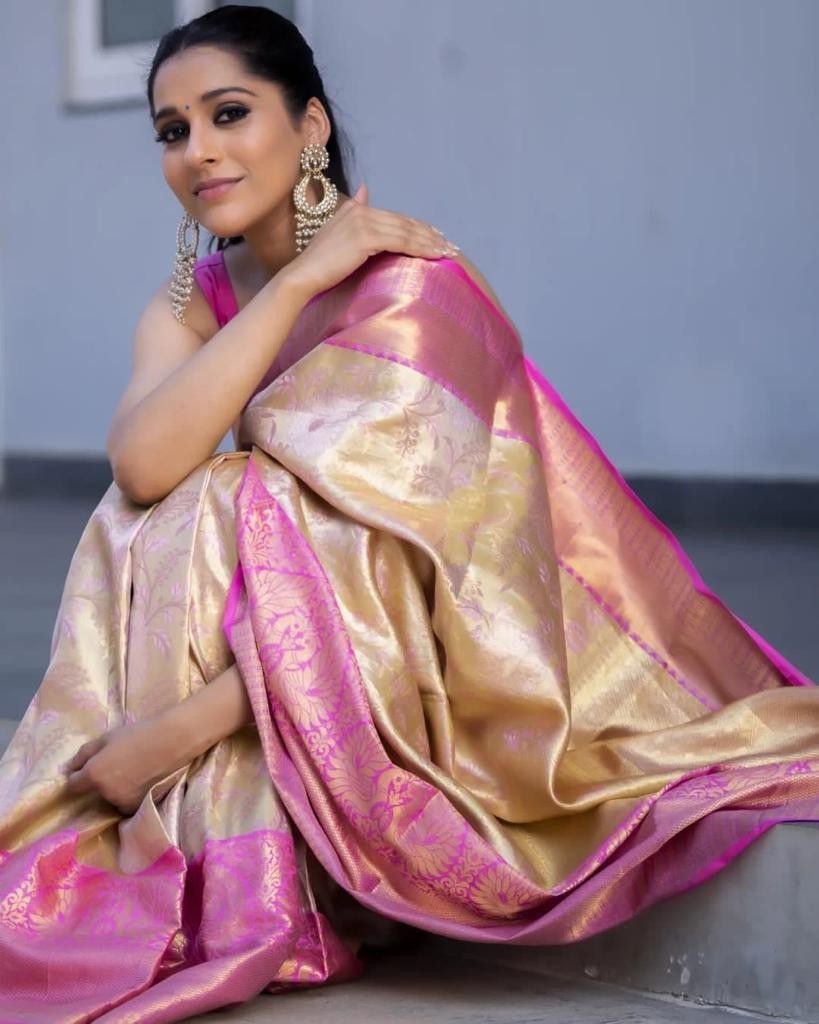 soft lichi silk white and pink saree for women
