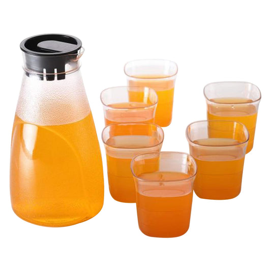 2358 Plastic Transparent Unbreakable Lemon Juice Jug Set and 6 pcs Glass DeoDap